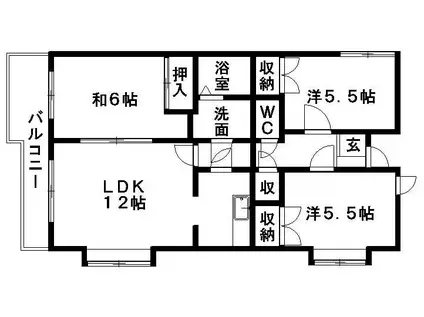 小倉広沢マンション(3LDK/1階)の間取り写真