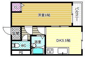ラッシュプレミア松原(1DK/4階)の間取り写真