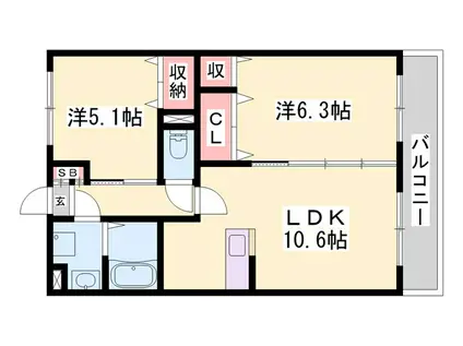 リベロ香寺(2LDK/3階)の間取り写真