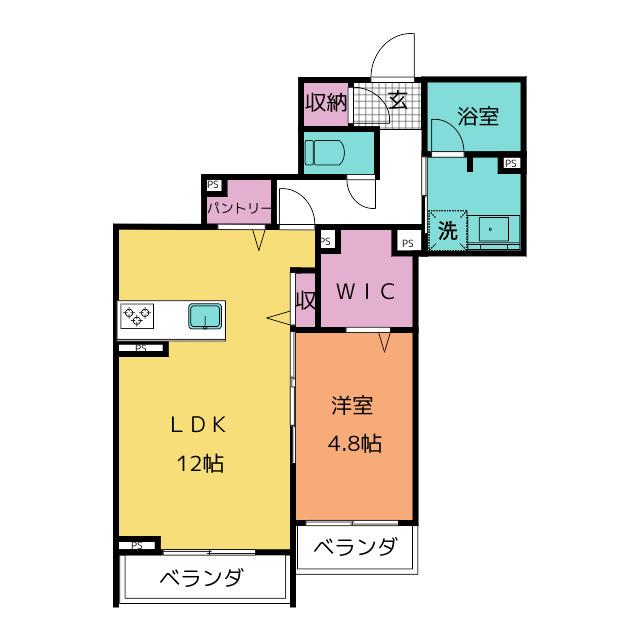 フォレストヒルズ久世戸(1LDK/1階)の間取り写真