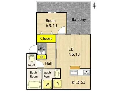 ラシーネわかみや(1LDK/3階)の間取り写真