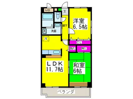 ラ・ポール北花田(2LDK/2階)の間取り写真