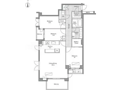 レジディア御殿山(3LDK/3階)の間取り写真