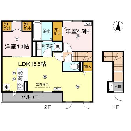 ステラアーク 2F(2LDK/2階)の間取り写真