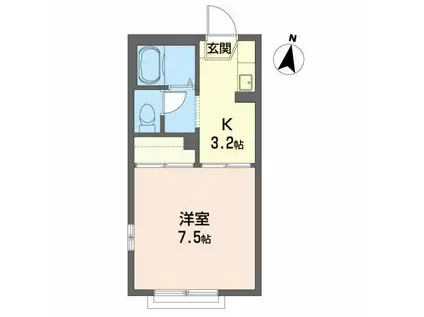 プレステージB(1K/1階)の間取り写真