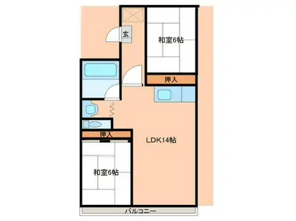 東仙台ガーデンハイツIV(2LDK/2階)の間取り写真