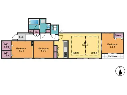 セイズ百反(3LDK/2階)の間取り写真