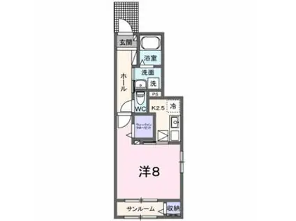 フラットスリー(1K/1階)の間取り写真