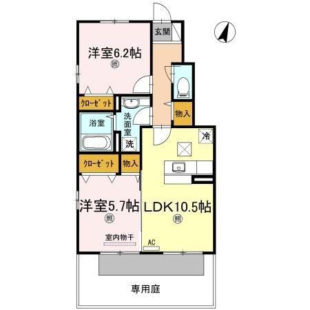 フォンテーヌ金倉 B棟(2LDK/1階)の間取り写真