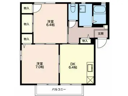 ディアコートA(2DK/2階)の間取り写真