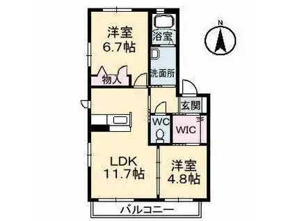 シャーメゾン クレセオ長門(2LDK/2階)の間取り写真