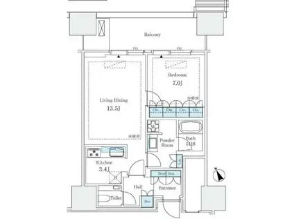 麻布台ヒルズレジデンスB(1LDK/9階)の間取り写真