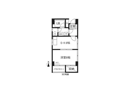 ヒルズハイム山王(1DK/2階)の間取り写真