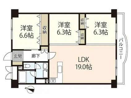 日商岩井光町ハイツ(3LDK/2階)の間取り写真