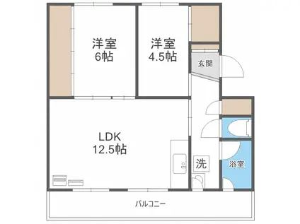 ビレッジハウス潮見ヶ丘1号棟(2LDK/5階)の間取り写真