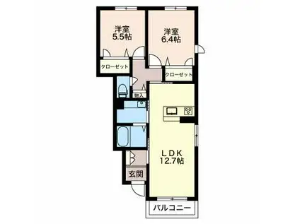 富山地鉄不二越上滝 朝菜町駅 徒歩14分 2階建 築9年(2LDK/1階)の間取り写真