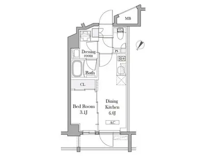 イプセ目黒中町(1DK/5階)の間取り写真