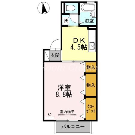 ドミール 古川 A棟(1DK/1階)の間取り写真