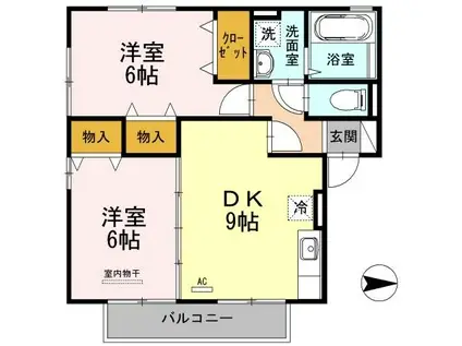 リベルタスクエア A棟(2DK/2階)の間取り写真