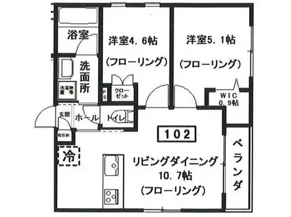 仮へーベルメゾン中央5丁目南棟(2LDK/1階)の間取り写真