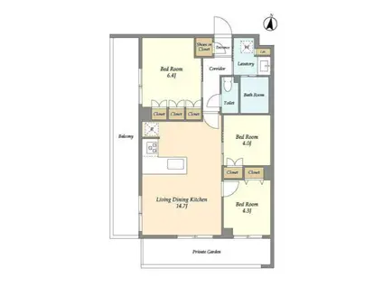 メゾンドオンディーヌ(3LDK/3階)の間取り写真