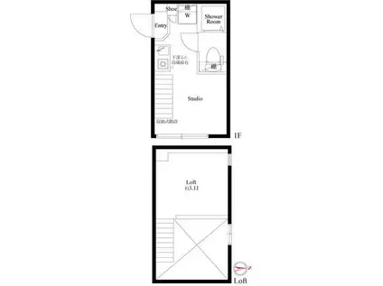 ヒュースクエア(ワンルーム/1階)の間取り写真