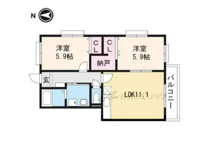 リフージュII(2LDK/3階)の間取り写真