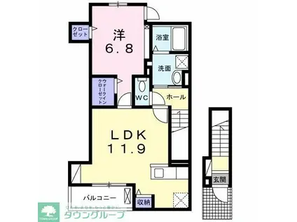 ラシュレII(1LDK/2階)の間取り写真