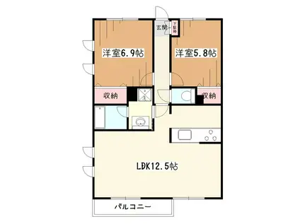 リュミエール(2LDK/2階)の間取り写真