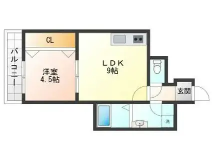 HEALING GRACE高槻高西町B棟(1LDK/1階)の間取り写真