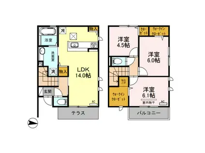 オーシャンハイツ六本松(3LDK/2階)の間取り写真