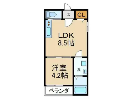 クヴェルガーデン香里(1LDK/2階)の間取り写真