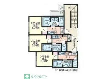 フルセイル雑色(1K/2階)の間取り写真