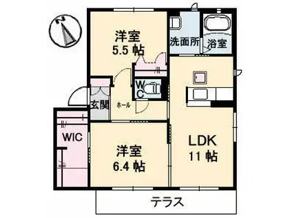 グレイスフル橘B棟(2LDK/1階)の間取り写真