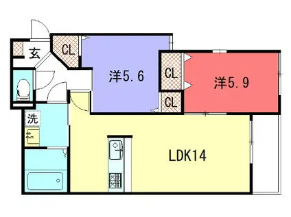 ラルーチェ聖護院(2LDK/1階)の間取り写真