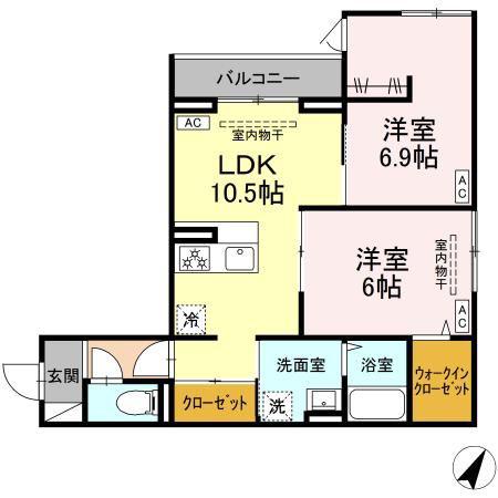 トゥトゥアジュール(2LDK/2階)の間取り写真