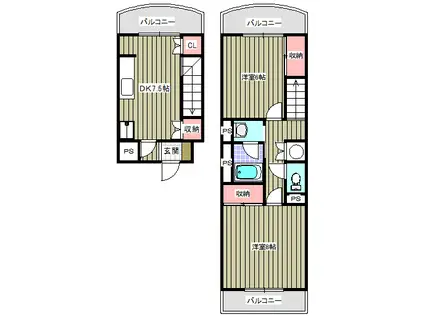 シャトーブランカ(2DK/3階)の間取り写真