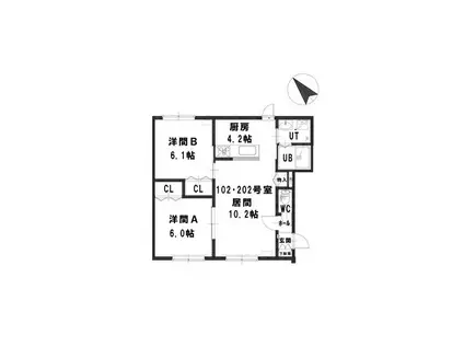 ルミエール北郷2-4(2LDK/3階)の間取り写真