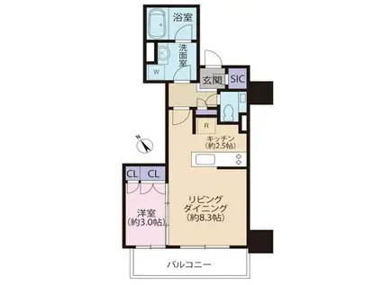 品川タワーレジデンス(1LDK/4階)の間取り写真