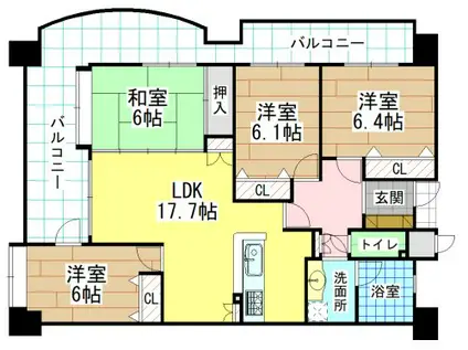 アネシス黒崎(4LDK/14階)の間取り写真