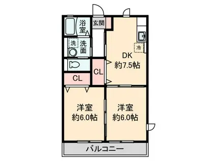 セドナスII(2DK/1階)の間取り写真