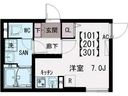 IXO 栗原(ワンルーム/2階)の間取り写真