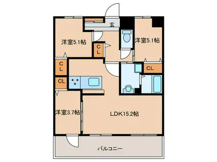 CRESCENT六本松南(3LDK/3階)の間取り写真