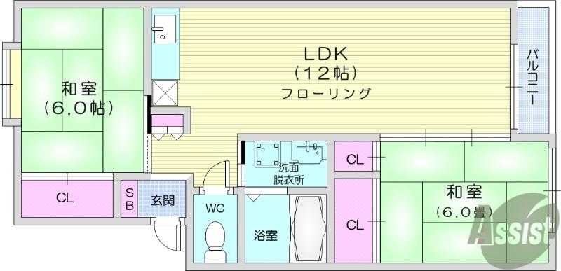 ファーストエイト福室Ⅱ(2LDK/2階)の間取り写真