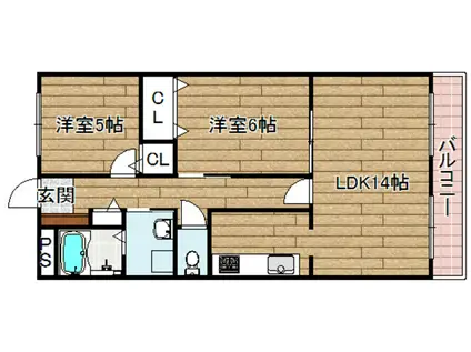 グランバリエ神内(2LDK/2階)の間取り写真