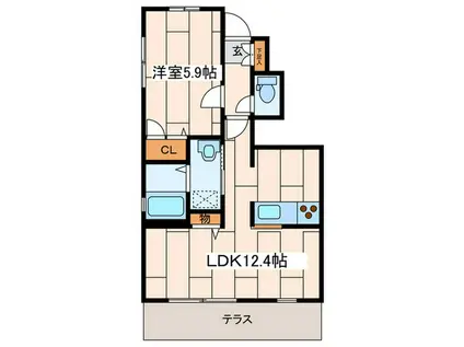 パセオ由比ガ浜(1LDK/1階)の間取り写真
