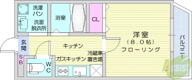 しゃとれきたやま(1K/1階)の間取り写真