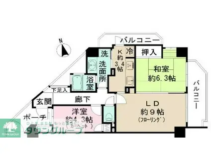 グリーンコーポ鶴川(2LDK/5階)の間取り写真