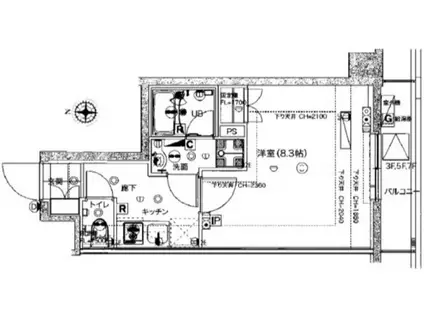 ヴェローナ武蔵関2ルッソ(1K/7階)の間取り写真
