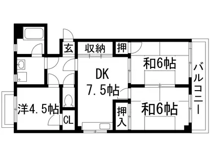 ユニハイム阪西(3DK/1階)の間取り写真